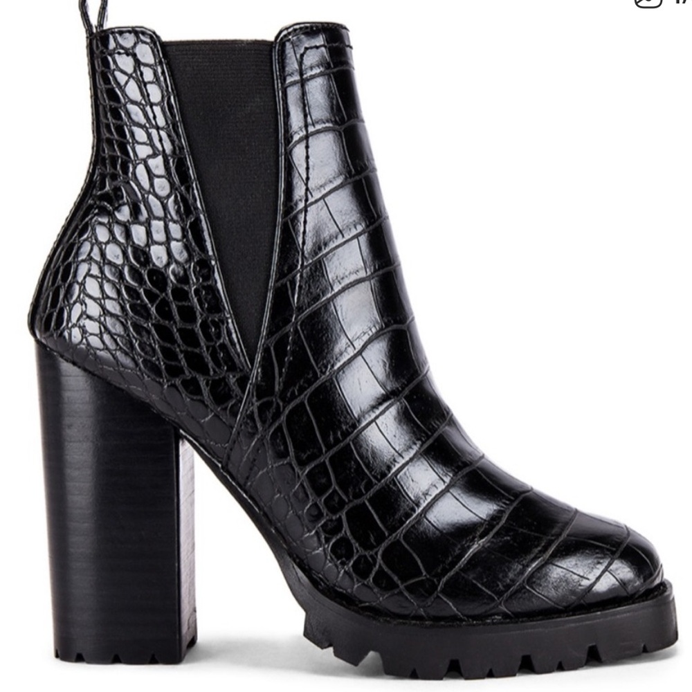 Steve Madden Croc-Embossed Black Ankle Booties